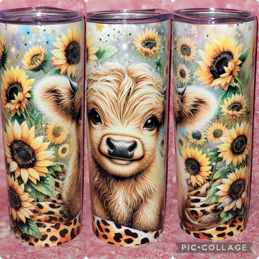 Sunflower Highland Cow 20oz Tumbler