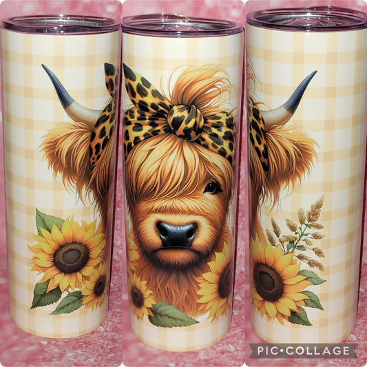 Sunflower Highland Cow 20oz Tumbler