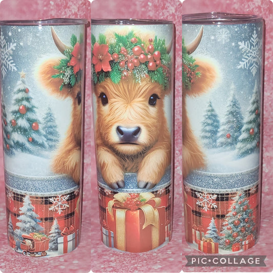 Christmas Winter Highland Cow 20oz Tumbler