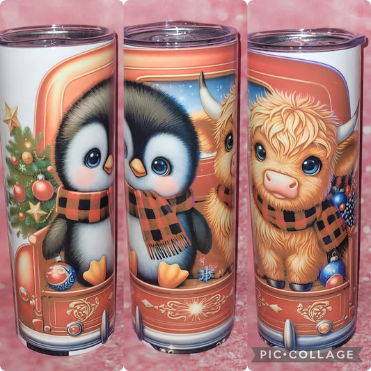 Christmas Friends Penguin Highland Cow 20oz Tumbler
