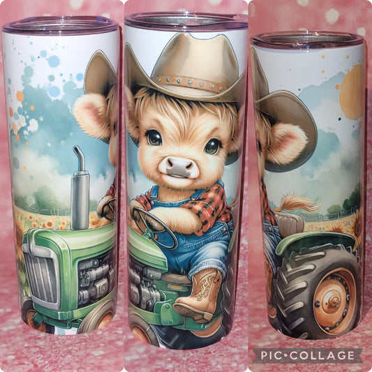 Highland Cow Tractor Farmer 20oz Tumbler