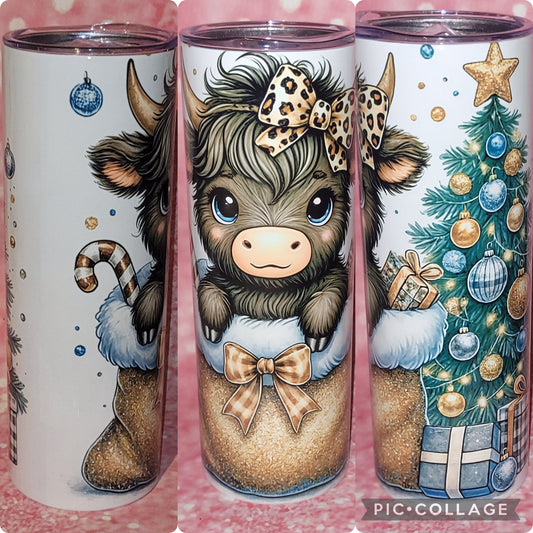 Winter Christmas Highland Cow 20oz Tumbler