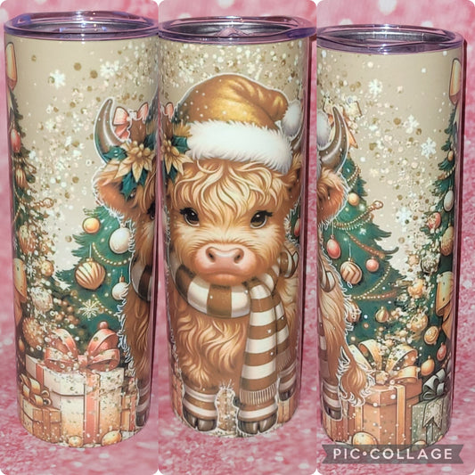 Winter Christmas Highland Cow 20oz Tumbler