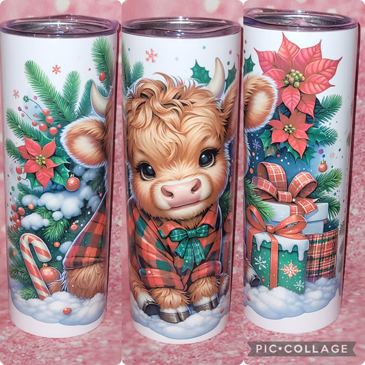 Winter Christmas Highland Cow 20oz Tumbler