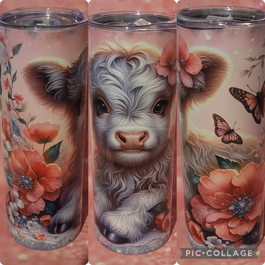 C101 Floral Highland Cow 20oz Tumbler